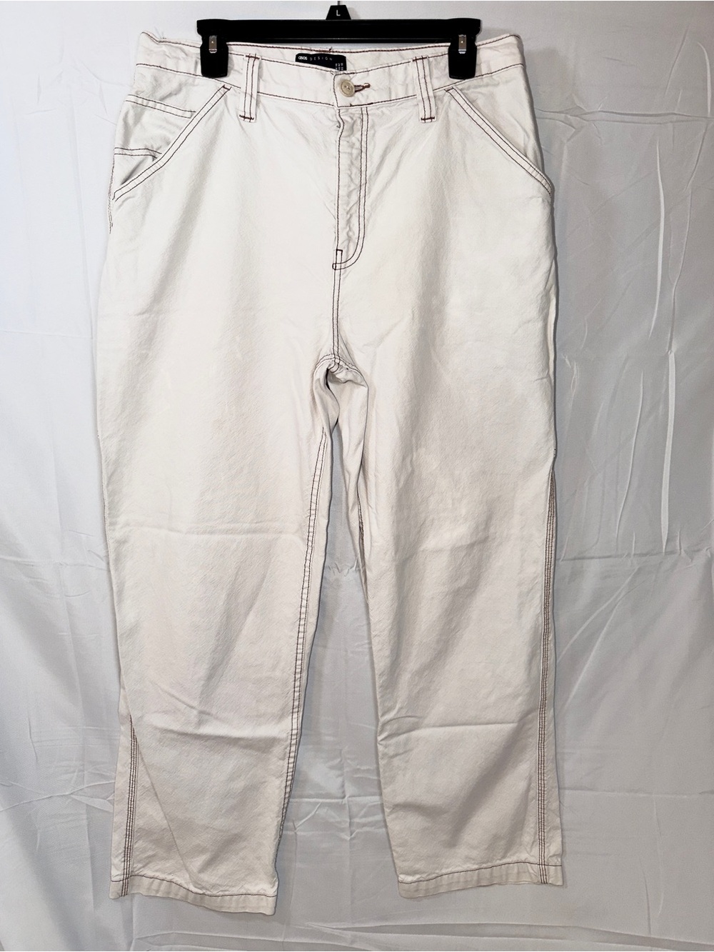 Asos Design Cargo Wide Leg Pants with Brown Contrast Stitching